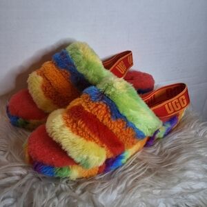 UGG Multicolor Yeal CalinRainbow  Fluffy Slippers 10 NWOT